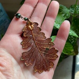 Real Oak Leaf Copper Necklace  Druid LARP Witchy medieval renfest nature pendant